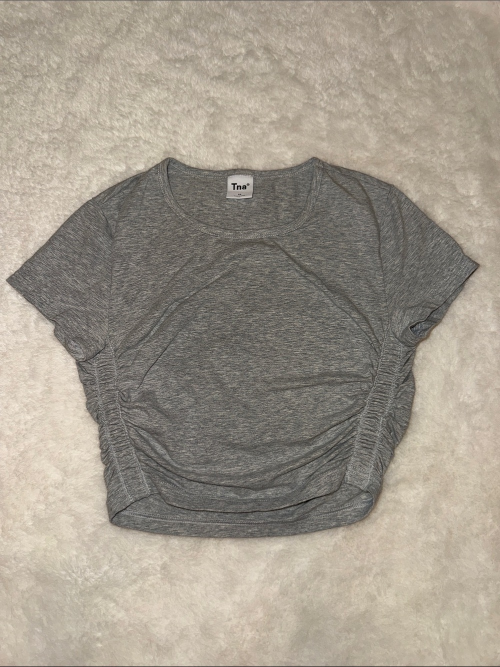 TNA Heather Gray Ruched Crop Tee